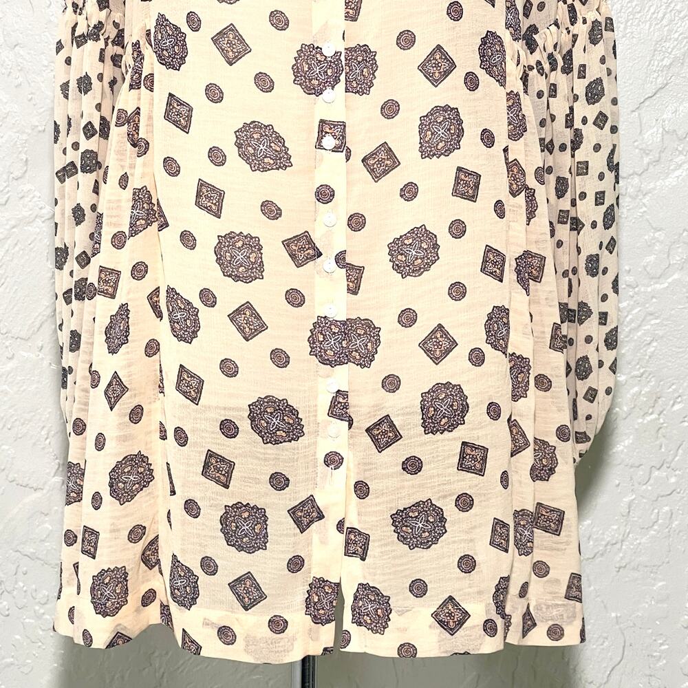 Free People Turn Turn Tea Combo Mini Dress Semi Sheer Balloon Sleeve SZ M - Picture 6 of 11